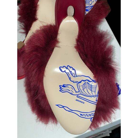 Authentic Burberry Minnie Jackie Shearling Mules Slide Sandal Ripple Red NIB COA - Picture 6 of 13